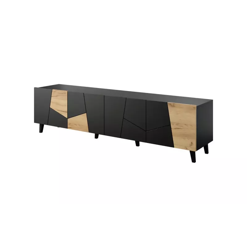 TV spintelė Cama Meble ETNA 200×42×52 cm, juodas matinis viršus, ąžuolo craft rėmas