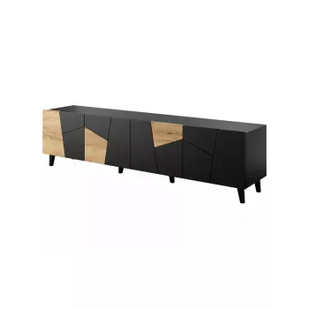 TV spintelė Cama Meble ETNA 200×42×52 cm, juodas matinis viršus, ąžuolo craft rėmas