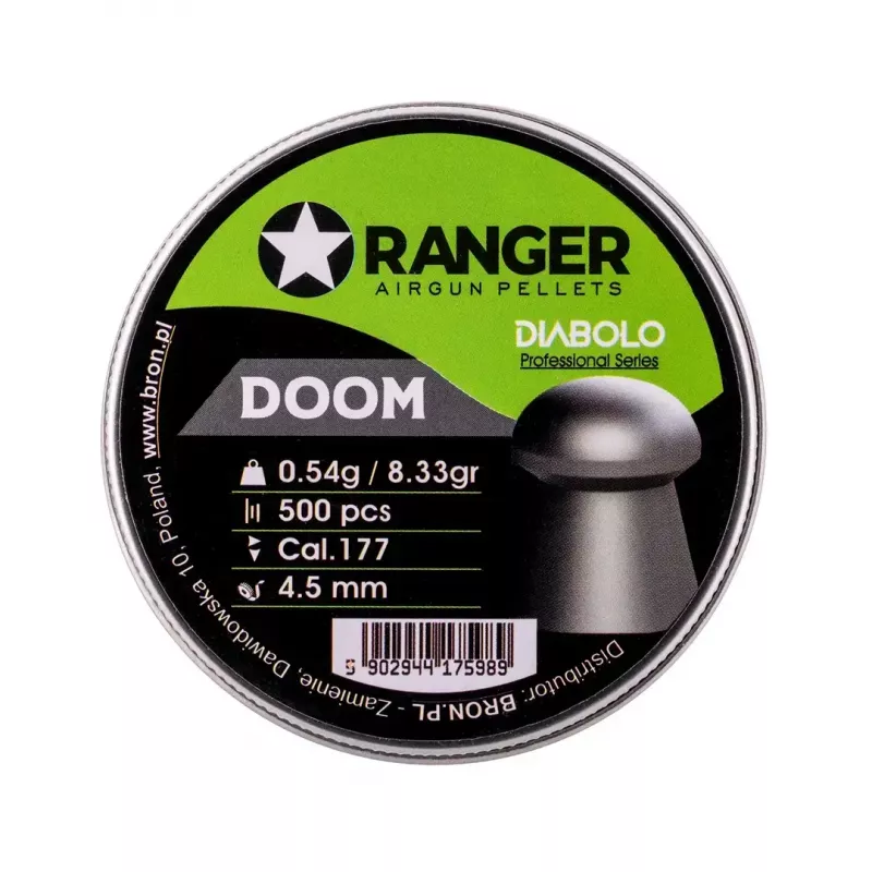 Šratiniai šoviniai RANGER 4.5 mm Diabolo Professional Doom, 0,54 g, 500 vnt., aliumininė dozatorinė