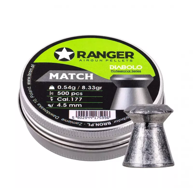Šratiniai šoviniai RANGER PRORO 4,5 mm Diabolo — 500 vnt., sidabriniai, aliumininė talpykla