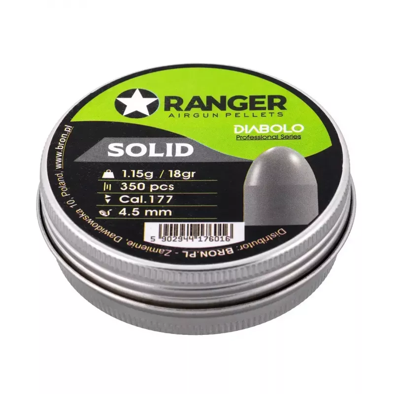 RANGER Diabolo Professional Solid PRORO.45.350 pneumatinio ginklo šratai 4,5 mm, pusapvaliai, 1,15 g, 350 vnt.