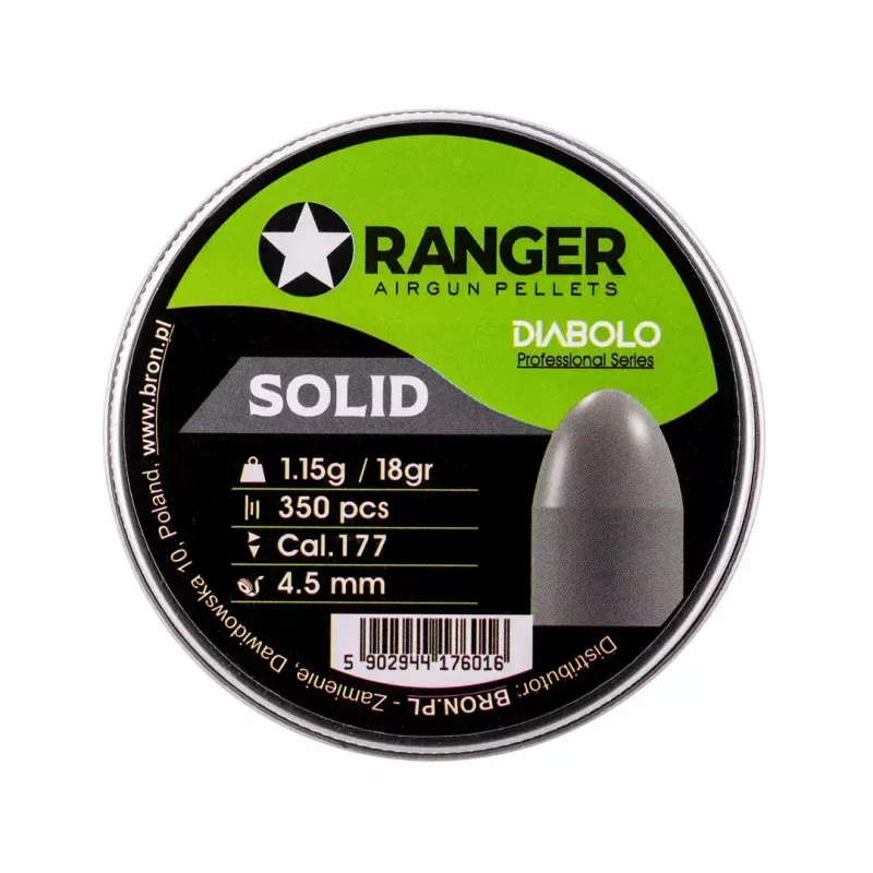 RANGER Diabolo Professional Solid PRORO.45.350 pneumatinio ginklo šratai 4,5 mm, pusapvaliai, 1,15 g, 350 vnt.