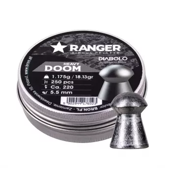 Orinių ginklų šratai RANGER PRORO.55.250.DH Diabolo 5,5 mm, 250 vnt., sidabriniai, aliumininė dozavimo talpa
