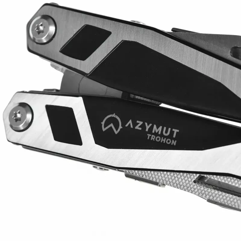 Multifunkcinis įrankis AZYMUT Trohon H-P2010121 — pilno dydžio nerūdijančio plieno replės, 12 funkcijų, 8 antgaliai, sulankstytas 10,5 cm, 381 g