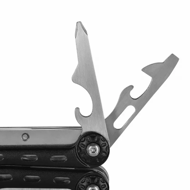 Multitool AZYMUT Turon 10 funkcijų su karabinu H-P224108 — nerūdijantis plienas 420, sulankstytas 11 cm, svoris 224 g, odinis dėklas
