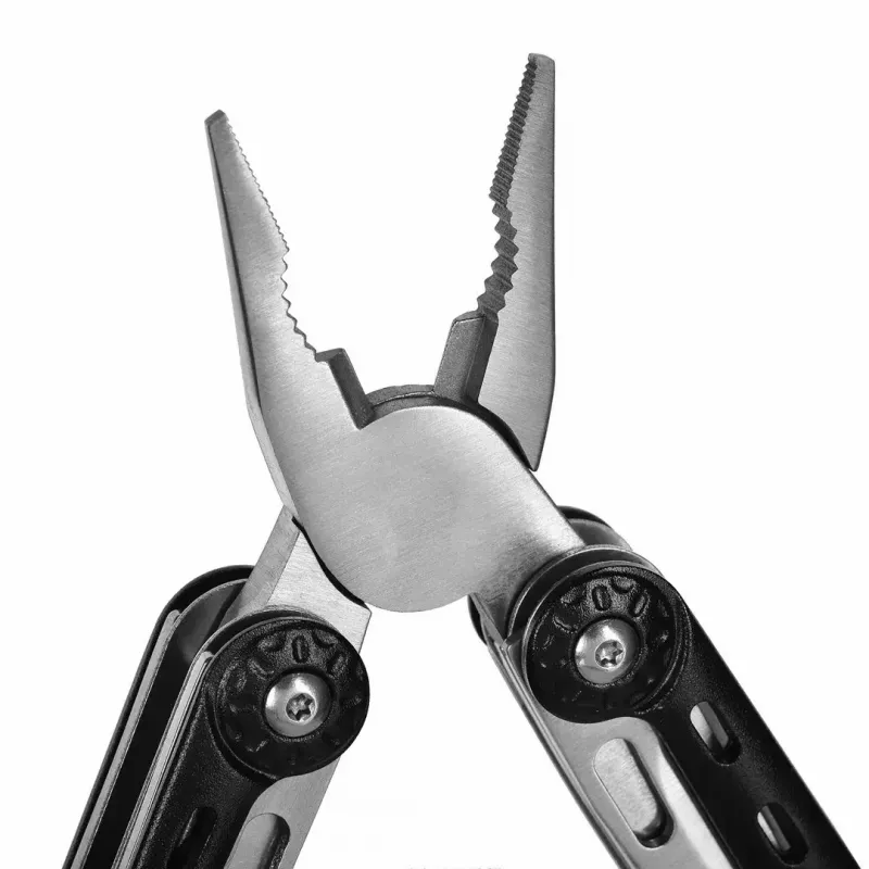 Multitool AZYMUT Turon 10 funkcijų su karabinu H-P224108 — nerūdijantis plienas 420, sulankstytas 11 cm, svoris 224 g, odinis dėklas