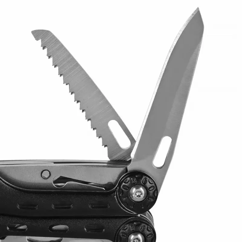 Multitool AZYMUT Turon 10 funkcijų su karabinu H-P224108 — nerūdijantis plienas 420, sulankstytas 11 cm, svoris 224 g, odinis dėklas
