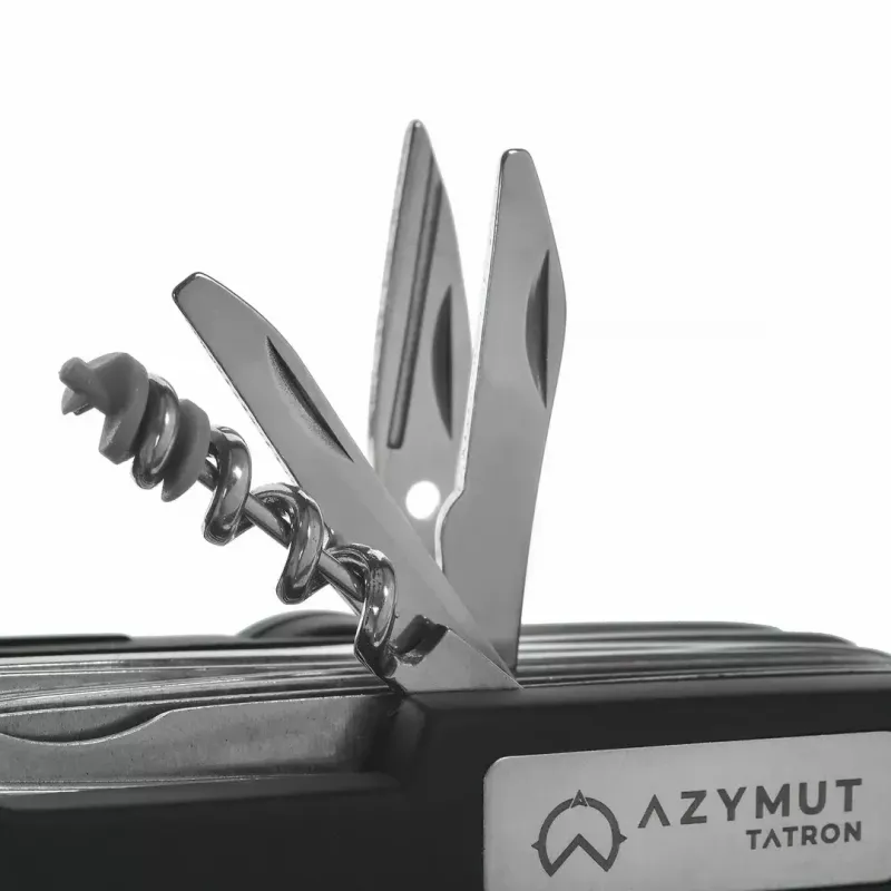 Kišeninis peilis AZYMUT Tatron daugiafunkcis sulankstomas peilis 25 įrankiai, nerūdijantis plienas, 9 cm sulankstytas, 200 g, odinis dėklas