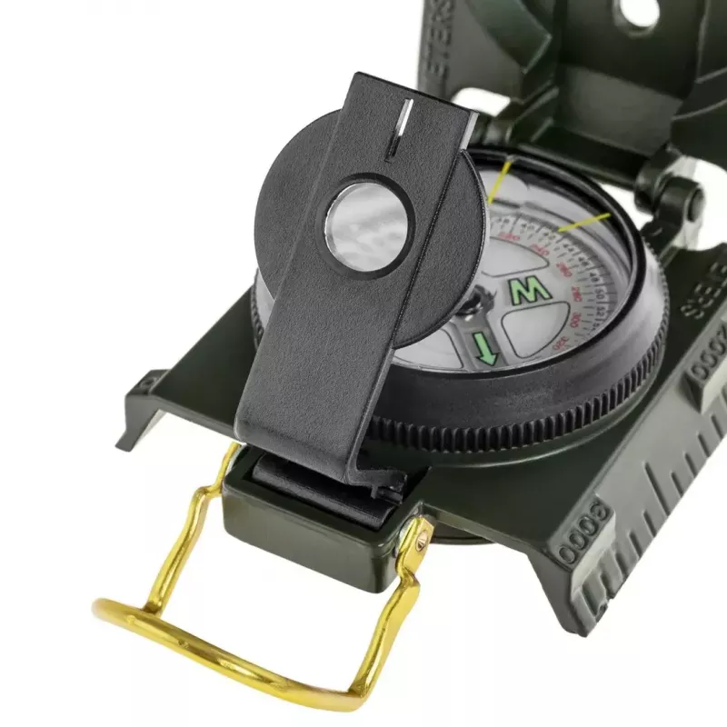 Navigacinis magnetinis kompasas Mil‑Tec US su apšvietimu, aliuminio korpusas, masteliai 1:50k ir 1:25k, alyvinė