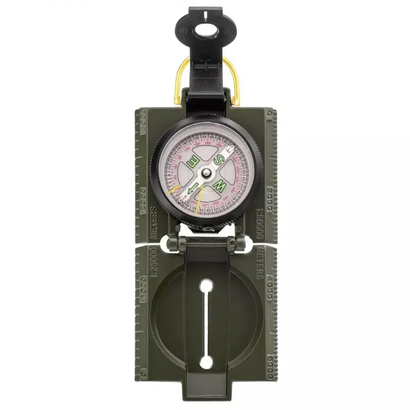 Navigacinis magnetinis kompasas Mil‑Tec US su apšvietimu, aliuminio korpusas, masteliai 1:50k ir 1:25k, alyvinė