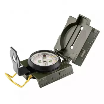 Navigacinis magnetinis kompasas Mil‑Tec US su apšvietimu, aliuminio korpusas, masteliai 1:50k ir 1:25k, alyvinė
