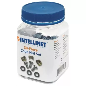 Cage veržlių rinkinys INTELLINET 711081 — plastikiniai tarpikliai, sidabrinė spalva, tvirtinimo komplektas, 10 g