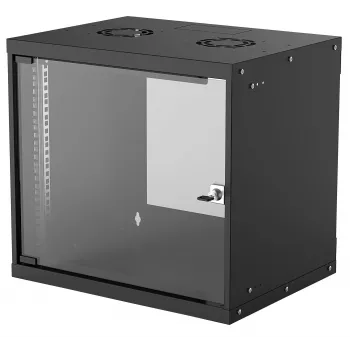 Sieninis 9U tinklo stovas INTELLINET 19 colių (540×487×400 mm) juodas, stiklinės durelės, IP20