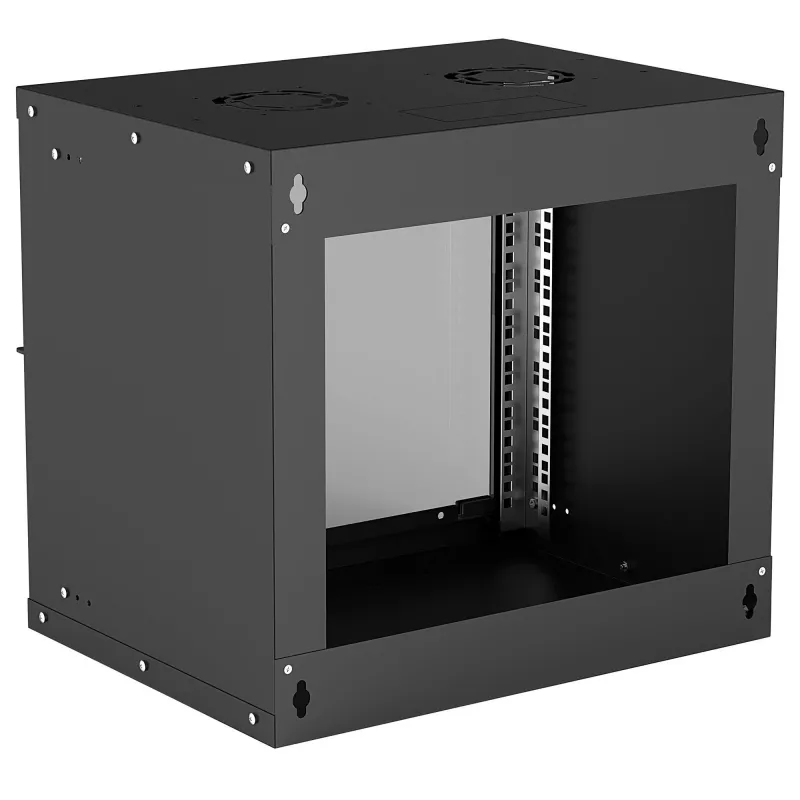 Sieninis 9U tinklo stovas INTELLINET 19 colių (540×487×400 mm) juodas, stiklinės durelės, IP20