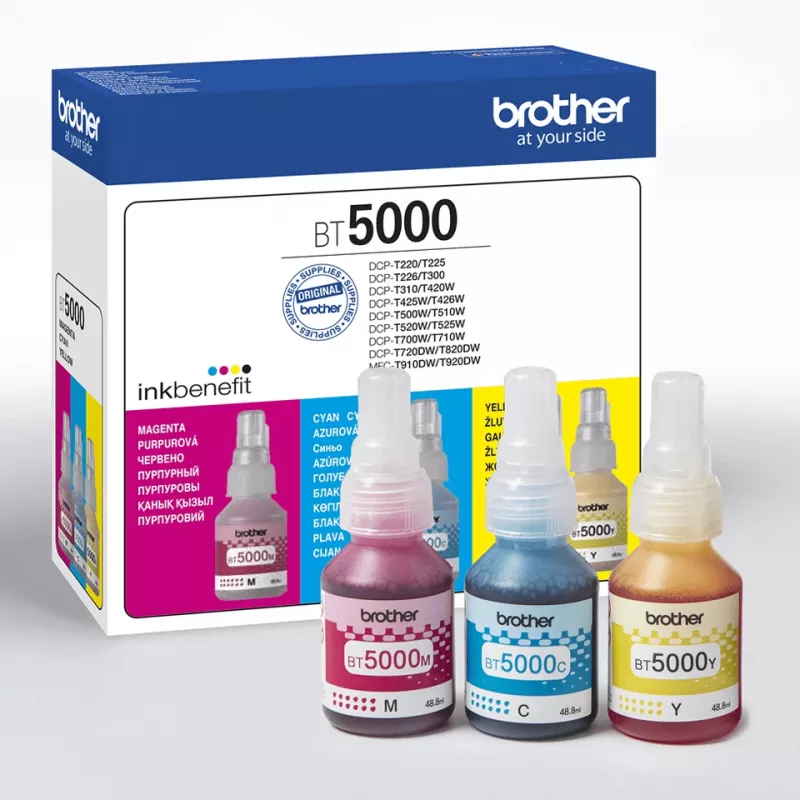 Rašalo kasečių rinkinys Brother BT-5000C suderinamas, 3 spalvų komplektas (Cian, Magenta, Geltona), 3 vnt., 48,8 ml, 5000 puslapių