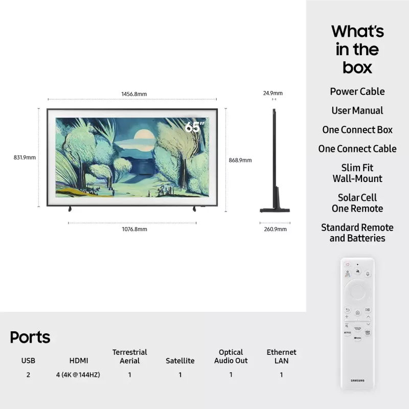 Televizorius Samsung QE65LS03FAUXXH 65 colių The Frame QLED 4K HDR Smart TV, 3840×2160, Tizen, 120 Hz