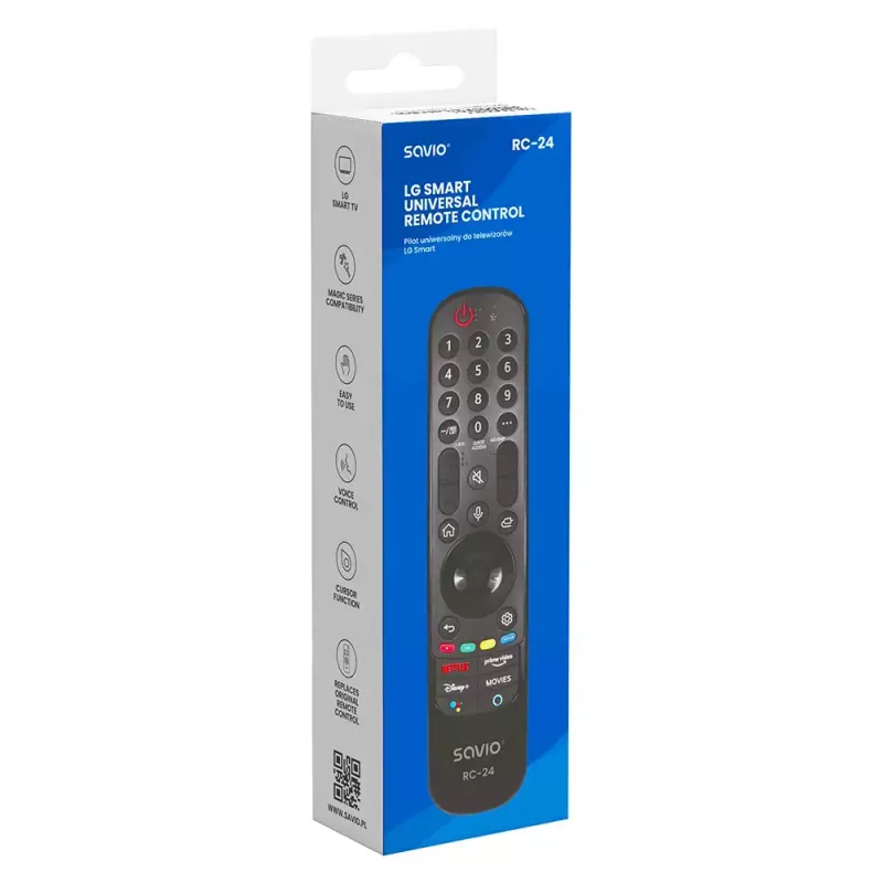 Pultelis SAVIO RC-24 IR belaidis universalus TV, juodas, mygtukinis, veikimo atstumas 10 m, palaiko 1 įrenginį