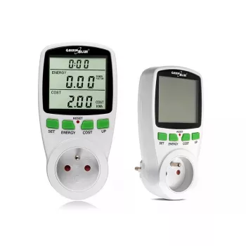Vatmetras GreenBlue GB202 galios matuoklis 0–9999 W, 3600 W maks., 220–240 V, 16 A, LCD ekranas