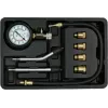 Analoginis manometras YATO YT-73022 0–20 bar, 75 mm ciferblatas, anglinis plienas, 0,5 m žarna, 4 žalvariniai adapteriai, dėklas