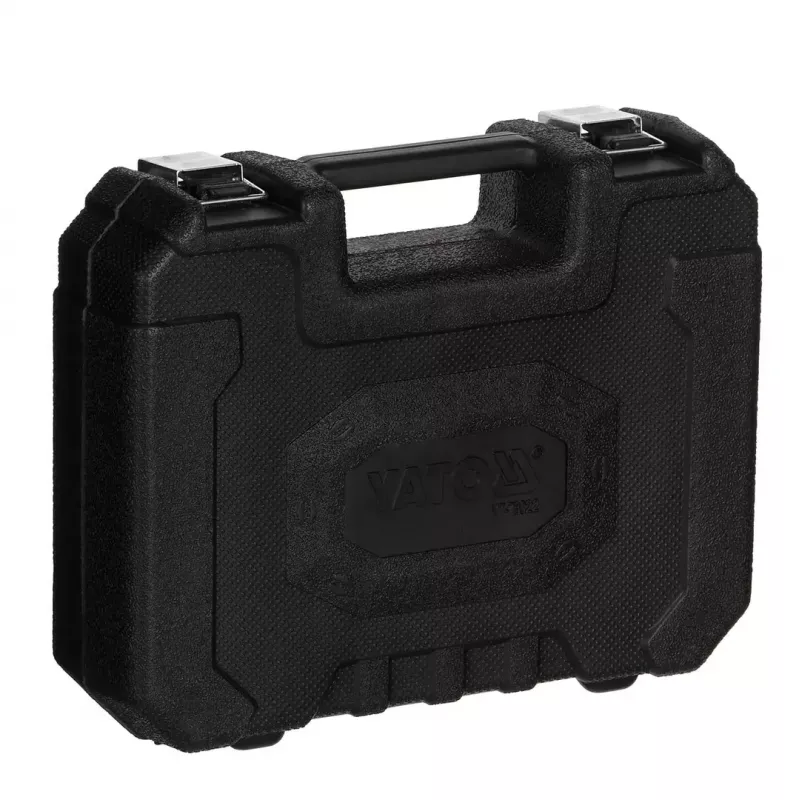 Analoginis manometras YATO YT-73022 0–20 bar, 75 mm ciferblatas, anglinis plienas, 0,5 m žarna, 4 žalvariniai adapteriai, dėklas