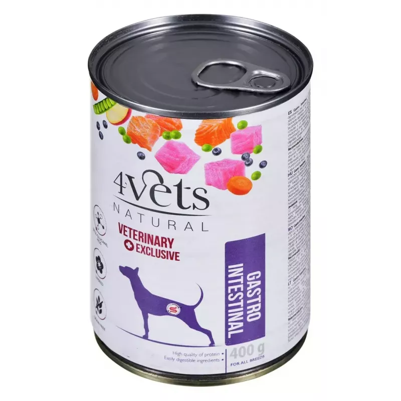Šlapias šunų ėdalas 4vets Natural Gastro Intestinal 400 g – terapinė šlapia dieta virškinimo sistemai palaikyti, kalakutiena, 7,5% baltymų, 5,5% riebalų, be glitimo ir laktozės