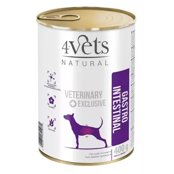 Šlapias šunų ėdalas 4vets Natural Gastro Intestinal 400 g – terapinė šlapia dieta virškinimo sistemai palaikyti, kalakutiena, 7,5% baltymų, 5,5% riebalų, be glitimo ir laktozės