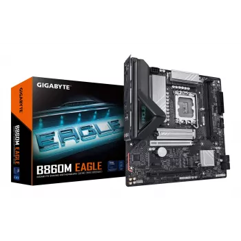 GIGABYTE B860M EAGLE pagrindinė plokštė - Intel Core Ultra serijos CPU, 6+1+2+1 fazių VRM, iki 9066MHz DDR5, 1xPCIe 5.0 + 1xPCIe 4.0 M.2, 2.5GbE LAN, USB 3.2 Gen 1