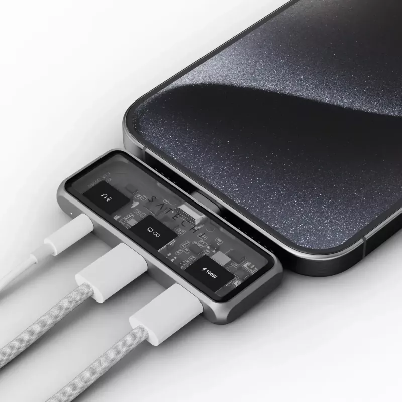 Dokavimo stotelė nešiojamam kompiuteriui Satechi ST-HXRAJM — USB 3.2 Gen 2 (Type-C), 100 W PD, pilka