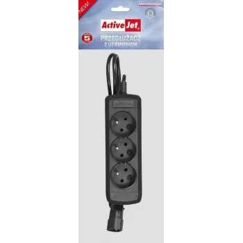 Prailginimo laidas ActiveJet COMBO-IEC-3G/1.5M — 3 gyslų IEC jungtis, 1,5 m, 3 AC lizdai, 230 V/50 Hz, 10 A, juoda
