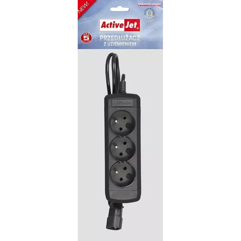 Prailginimo laidas ActiveJet COMBO-IEC-3G/1.5M — 3 gyslų IEC jungtis, 1,5 m, 3 AC lizdai, 230 V/50 Hz, 10 A, juoda