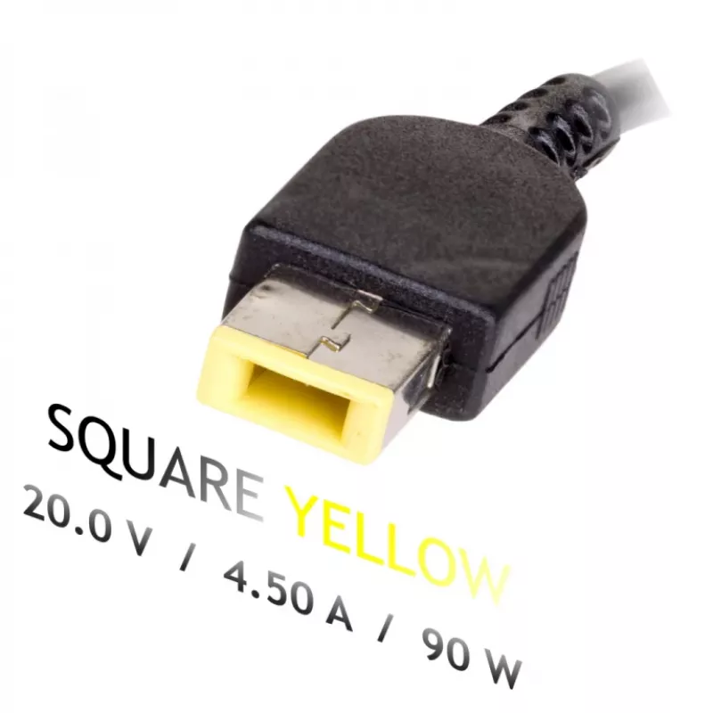 Akyga AK-ND-42 nešiojamojo kompiuterio maitinimo adapteris - 20V/4.5A, 90W, plonu (Slim Tip, SQUARE YELLOW) kištuku