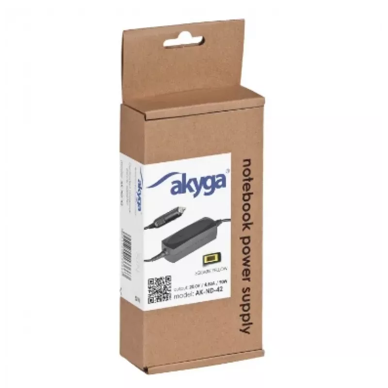 Akyga AK-ND-42 nešiojamojo kompiuterio maitinimo adapteris - 20V/4.5A, 90W, plonu (Slim Tip, SQUARE YELLOW) kištuku
