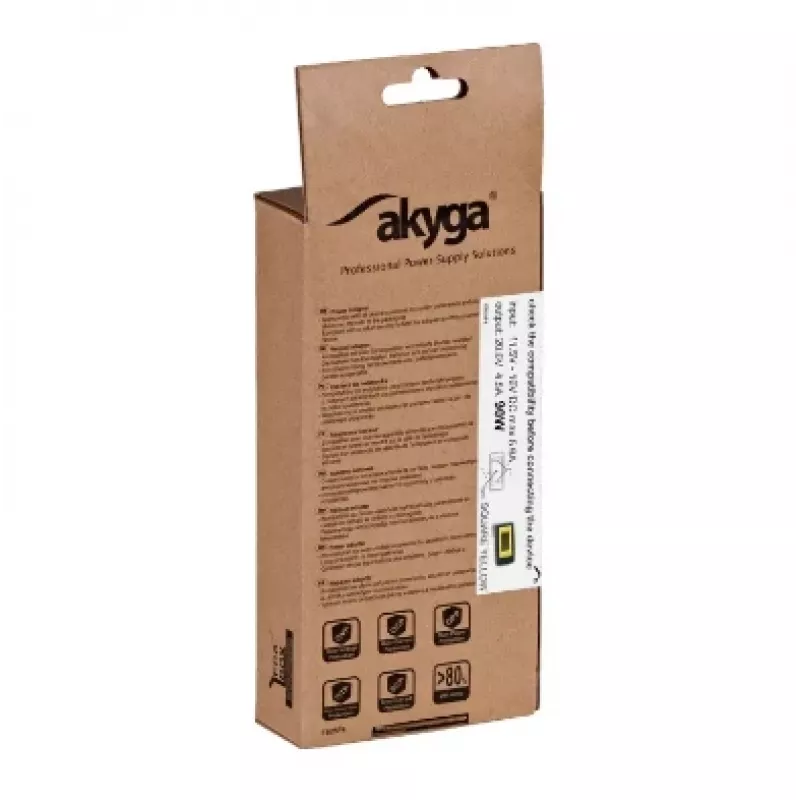 Akyga AK-ND-42 nešiojamojo kompiuterio maitinimo adapteris - 20V/4.5A, 90W, plonu (Slim Tip, SQUARE YELLOW) kištuku
