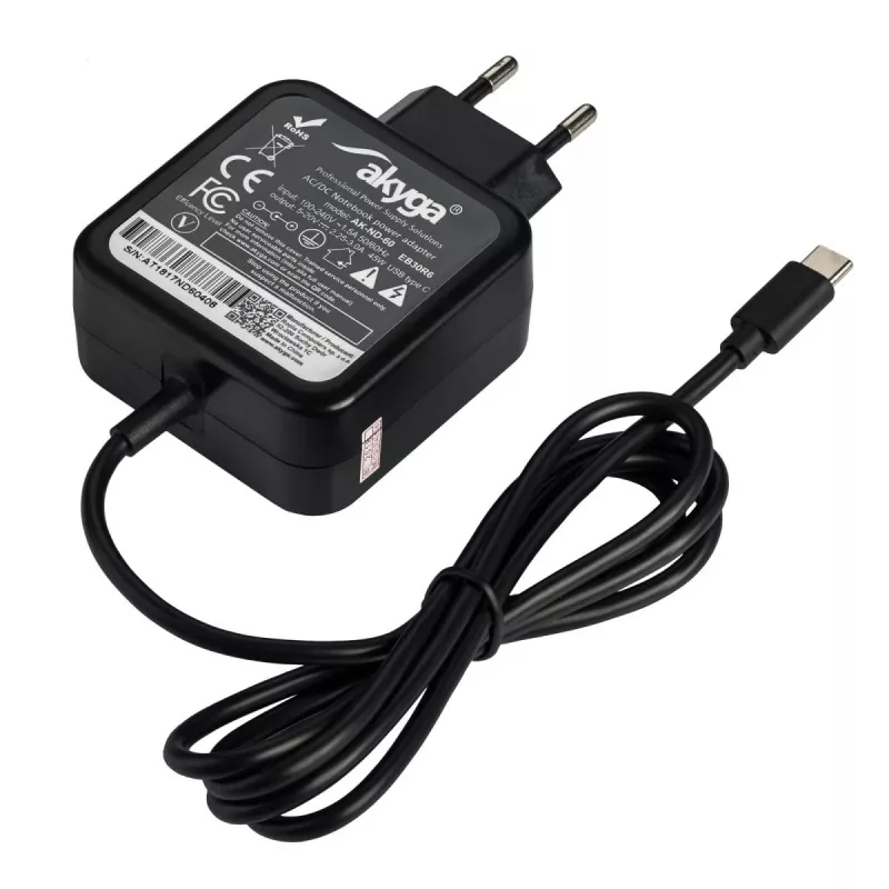 Akyga AK-ND-60 USB-C nešiojamojo kompiuterio maitinimo adapteris 45 W, Power Delivery, 5–20 V, 1,2 m