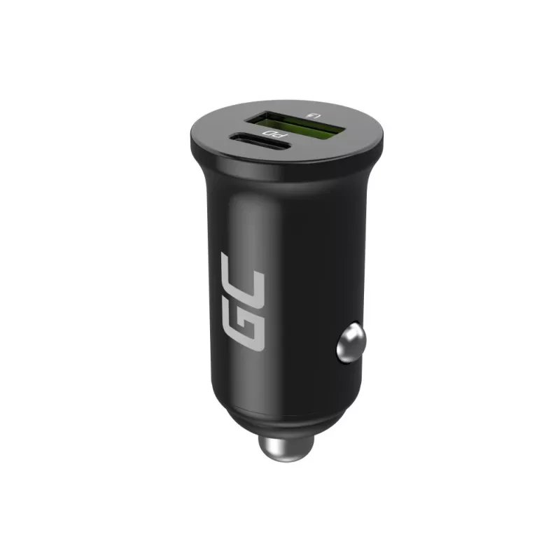 Automobilinis įkroviklis Green Cell CADM-GC-38AC 38W, 1x USB-C (PD 3.0) + 1x USB-A, aliumininis korpusas, juodas