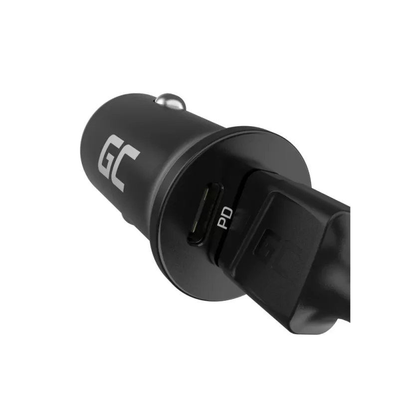 Automobilinis įkroviklis Green Cell CADM-GC-38AC 38W, 1x USB-C (PD 3.0) + 1x USB-A, aliumininis korpusas, juodas