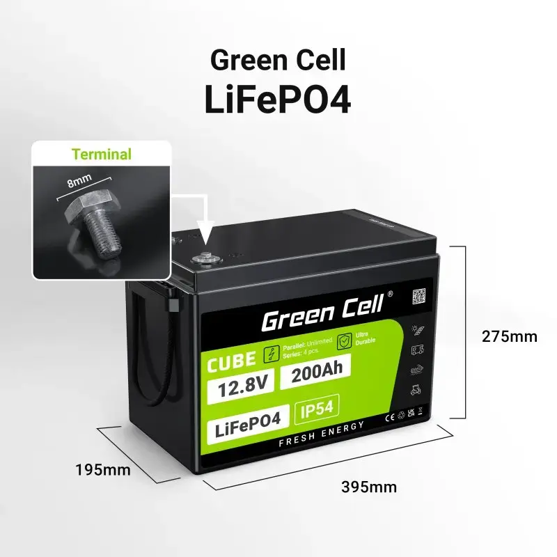 UPS baterija Green Cell LFPGC12V200AH LiFePO4 12,8V 200Ah, 395×195×275 mm, 20,5 kg