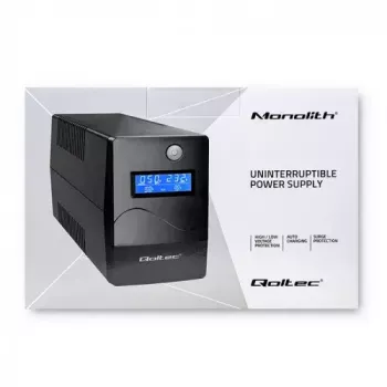 Qoltec Monolith 53979 nepertraukiamo maitinimo šaltinis (UPS), line-interactive, 850 VA / 480 W, 2 Schuko lizdai, LCD, USB, RJ45