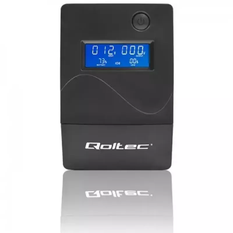 Qoltec Monolith 53979 nepertraukiamo maitinimo šaltinis (UPS), line-interactive, 850 VA / 480 W, 2 Schuko lizdai, LCD, USB, RJ45