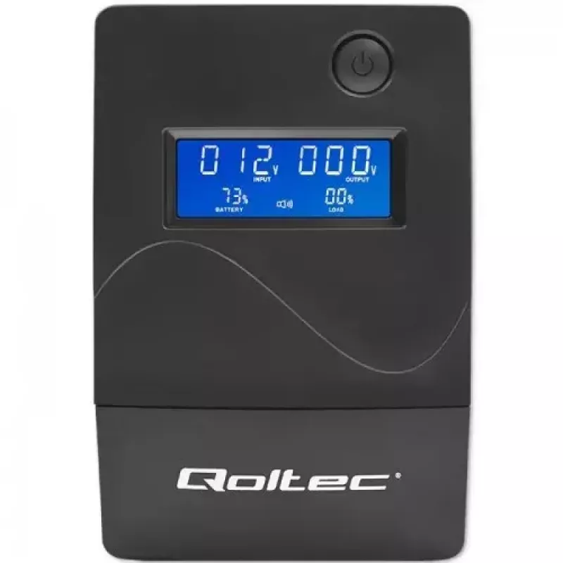 Qoltec Monolith 53979 nepertraukiamo maitinimo šaltinis (UPS), line-interactive, 850 VA / 480 W, 2 Schuko lizdai, LCD, USB, RJ45
