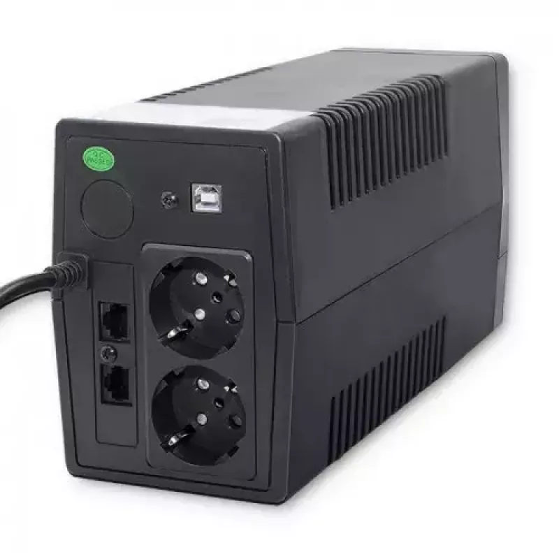 Qoltec Monolith 53979 nepertraukiamo maitinimo šaltinis (UPS), line-interactive, 850 VA / 480 W, 2 Schuko lizdai, LCD, USB, RJ45