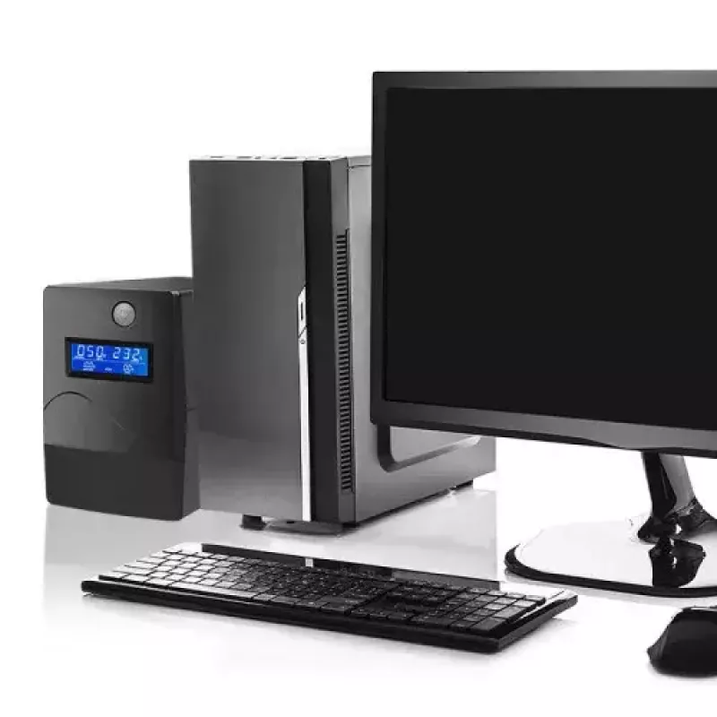 Qoltec Monolith 53979 nepertraukiamo maitinimo šaltinis (UPS), line-interactive, 850 VA / 480 W, 2 Schuko lizdai, LCD, USB, RJ45