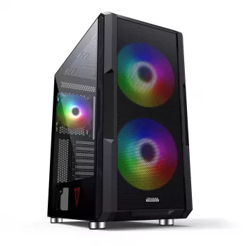 Korpusas MODECOM AMIRANI ARGB Midi Tower, juodas, grūdintas stiklas, 2x200mm priekyje + 1x120mm gale, USB-A 2x, USB-C 1x, palaiko ATX/ITX, GPU iki 35 cm
