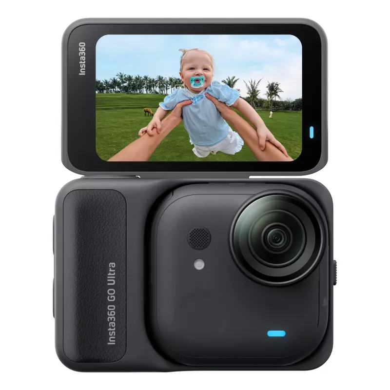 Veiksmo kamera Insta360 GO Ultra Standard Black — 4K Ultra HD 3840×2880, 1/1.28 colio jutiklis, 240 kadrų/s, Wi‑Fi, įmontuotas ekranas, MicroSD, 52,9 g