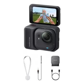 Veiksmo kamera Insta360 GO Ultra Standard Black — 4K Ultra HD 3840×2880, 1/1.28 colio jutiklis, 240 kadrų/s, Wi‑Fi, įmontuotas ekranas, MicroSD, 52,9 g