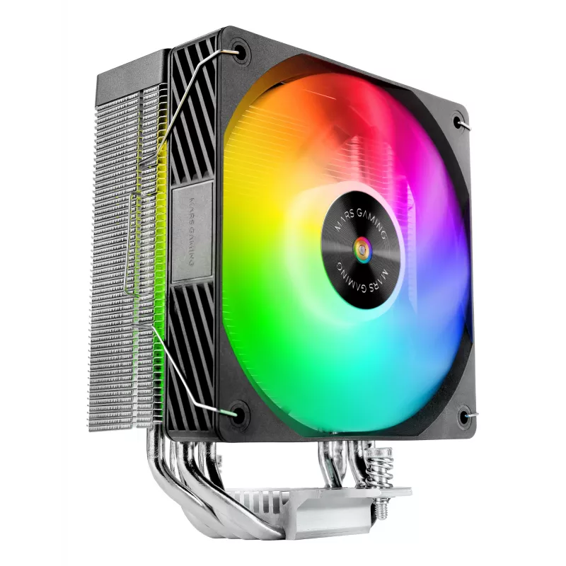 Oro aušintuvas TACENS Mars Gaming MCPU-X4ARGB — 120 mm ARGB ventiliatorius, 4 šilumos vamzdeliai, TDP 220 W, PWM, LGA1200