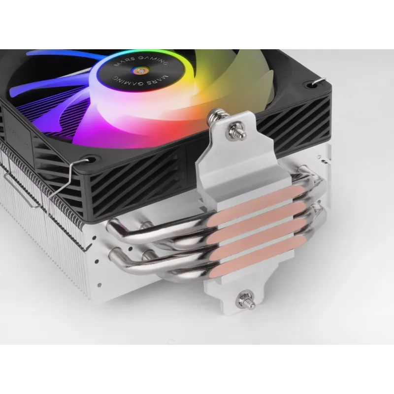 Oro aušintuvas TACENS Mars Gaming MCPU-X4ARGB — 120 mm ARGB ventiliatorius, 4 šilumos vamzdeliai, TDP 220 W, PWM, LGA1200