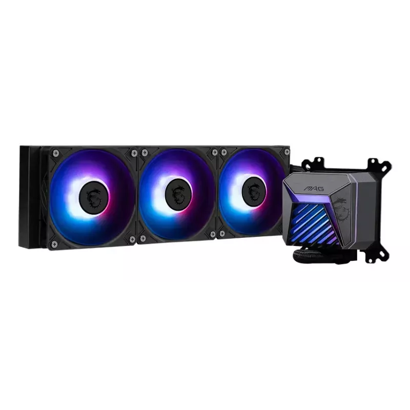 Vandens aušintuvas MSI MAG Coreliquid A15 240 — 240 mm radiatorius, 2×120 mm ventiliatoriai, LGA1700/AM4/AM5, juodas