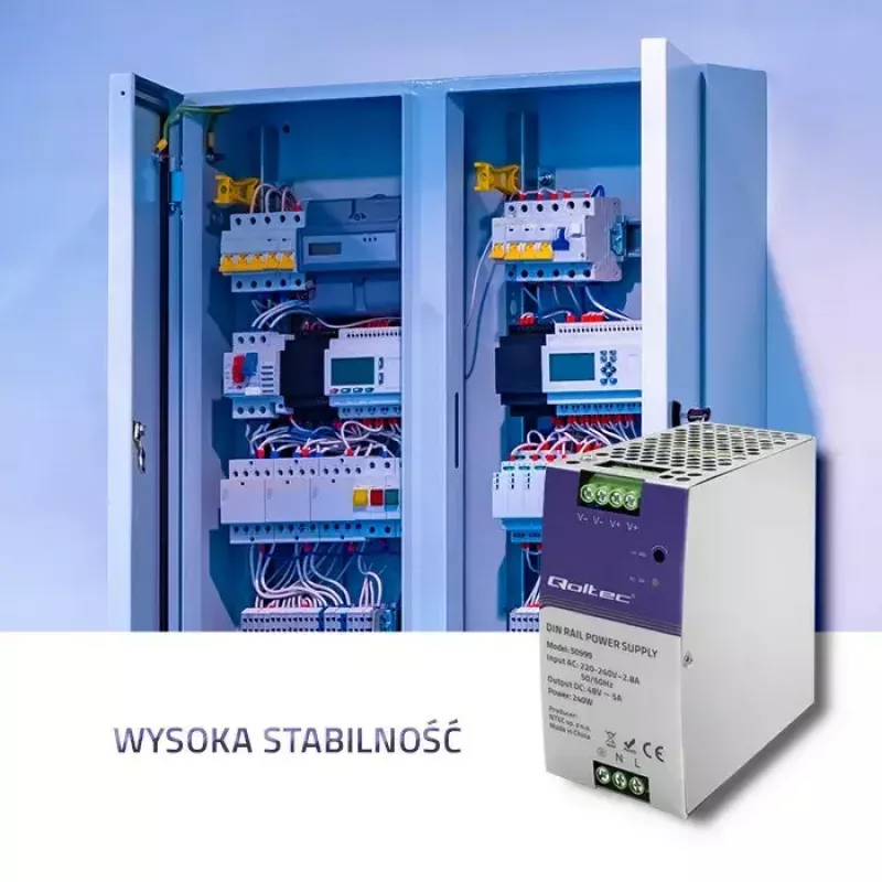 DIN bėgio maitinimo šaltinis QOLTEC 50999, 240W, 48V DC, 5A