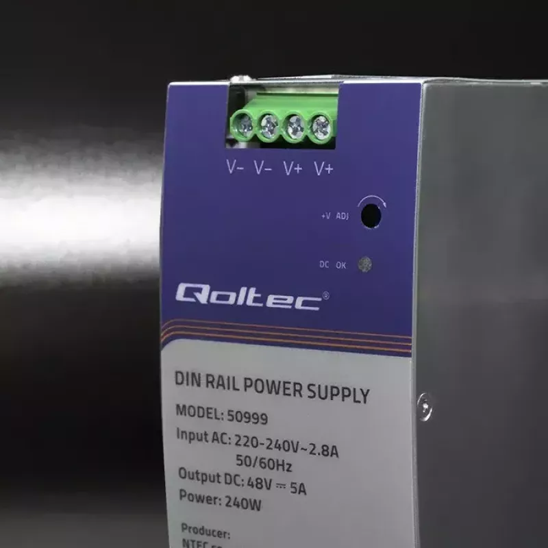 DIN bėgio maitinimo šaltinis QOLTEC 50999, 240W, 48V DC, 5A